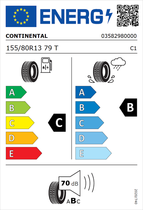 Tyre Label for Continental EcoContact 6 155/80R13 79T
