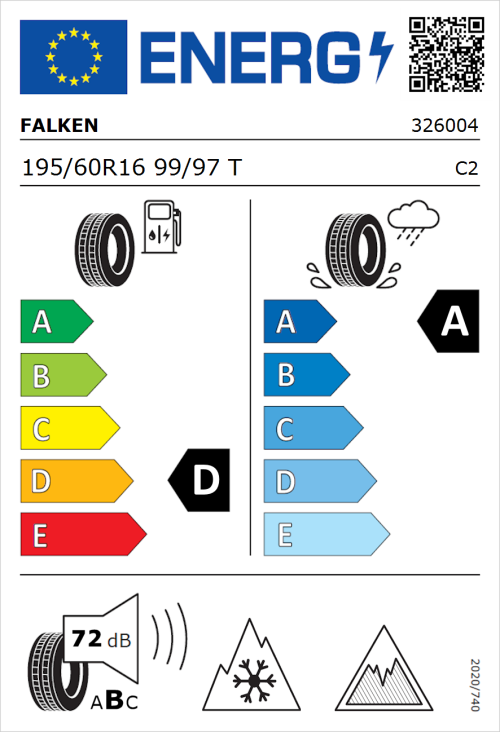Tyre Label for Falken Eurowinter VAN01 195/60R16 99/97T