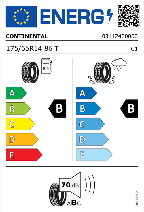Tyre Label for Continental EcoContact 6 175/65R14 86T