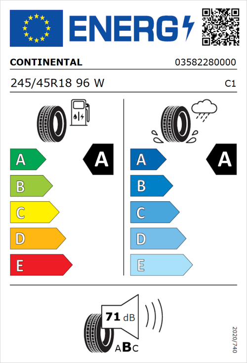 Tyre Label for Continental EcoContact 6 245/45R18 96W