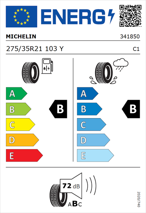 Tyre Label for Michelin Pilot Sport EV 275/35R21 103Y