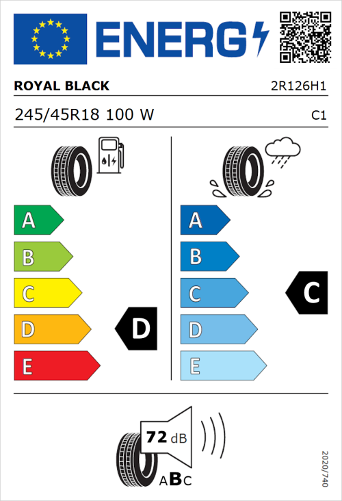 Tyre Label for Royal Black Performance 245/45R18 100W